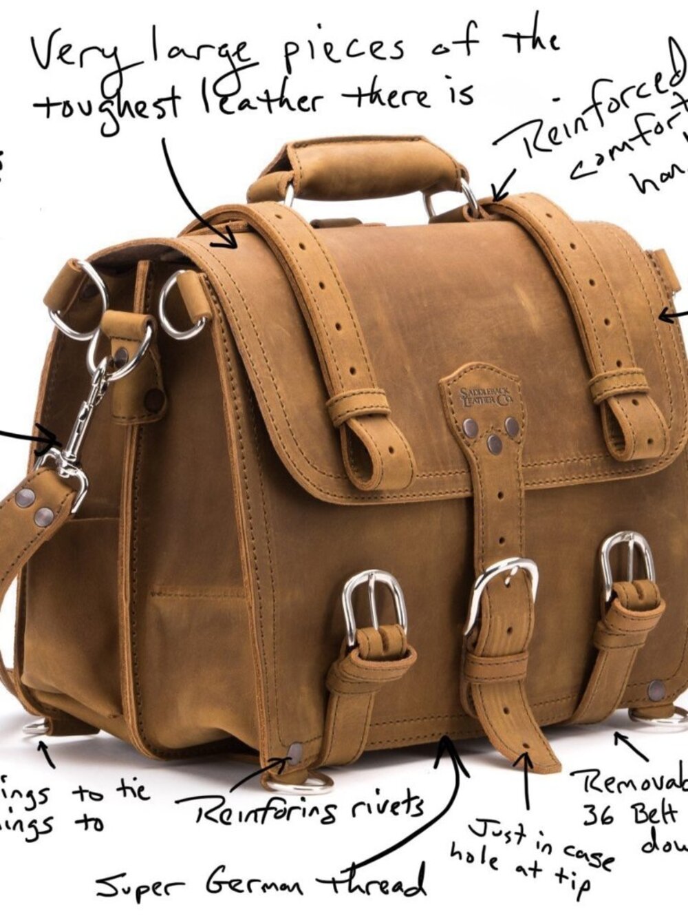 Tobacco color Saddleback Full Grain Leather Briefcase - Picture 1 of 15